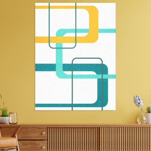 レトロミッドセンチュリーアトミック時代23ティール(緑がかった色)オレンジ キャンバスプリント (インサイチュ (リビング))