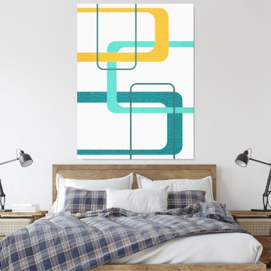 レトロミッドセンチュリーアトミック時代23ティール(緑がかった色)オレンジ キャンバスプリント (インサイチュ (寝室))