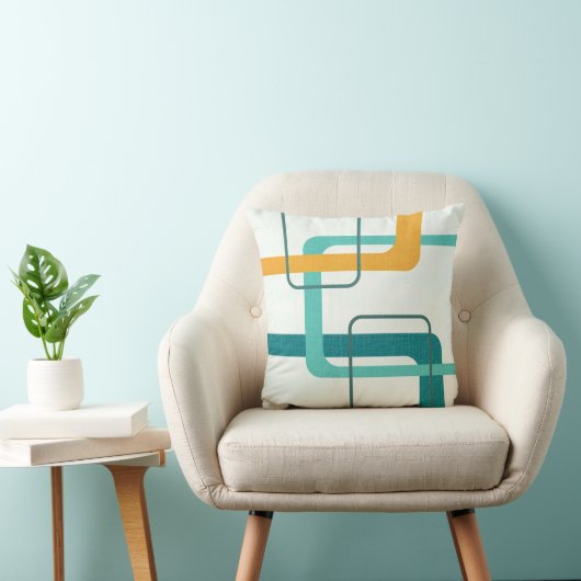 レトロミッドセンチュリーアトミック時代23ティール（緑がかった色）オレンジ クッション (椅子)