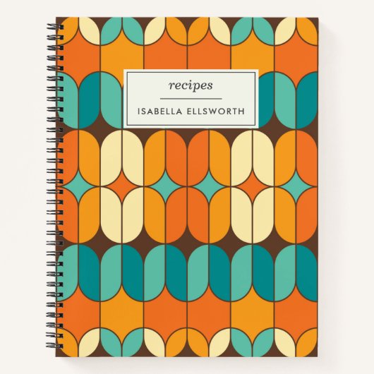 レトロミッドセンチュリーオモダンレンジパーソナライズされたレシピ ノートブック (正面)