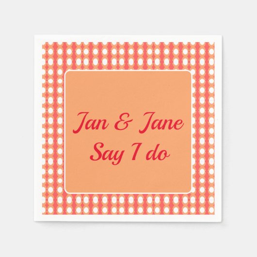 レトロミッドセンチュリーオレンジ&ピンクラッピング紙 スタンダードカクテルナプキン (正面)