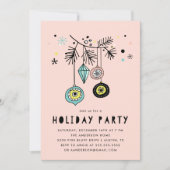 レトロミッドセンチュリーオーナメントピンクホリデーパーティー 招待状 (正面)