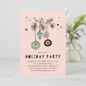 レトロミッドセンチュリーオーナメントピンクホリデーパーティー 招待状 (スタンド正面)