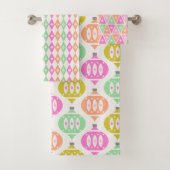 レトロミッドセンチュリーオーナメントピーチグリーンクリスマス バスタオルセット (インサイチュ)