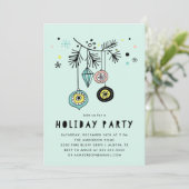 レトロミッドセンチュリーオーナメントミントホリデーパーティー 招待状 (スタンド正面)