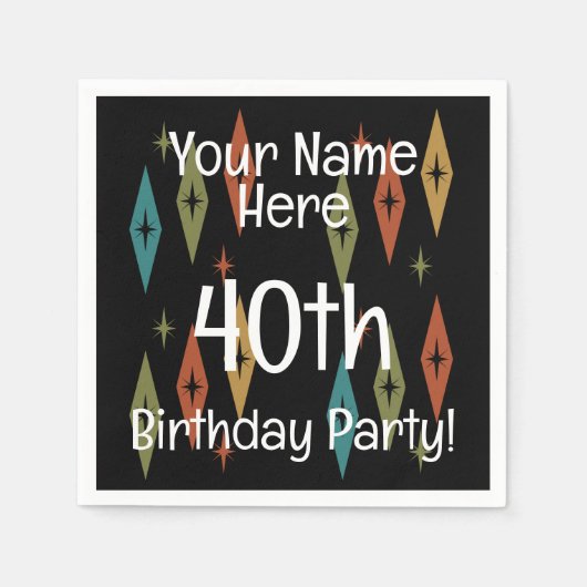 レトロミッドセンチュリーカスタム誕生日 スタンダードカクテルナプキン (正面)