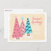 レトロミッドセンチュリーカラフルホリデーツリーズハガキ シーズンポストカード (正面/裏面)