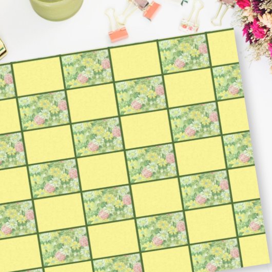 レトロミッドセンチュリーカントリーヴィンテージフローラオンイエロー 薄葉紙