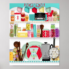 レトロミッドセンチュリーキッチン ポスター