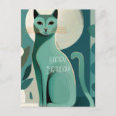 レトロミッドセンチュリーキャット誕生日はがき ポストカード (正面)