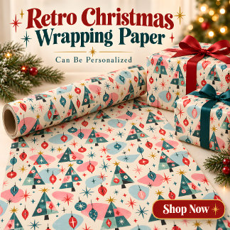 レトロミッドセンチュリークリスマスツリーのラッピングペーパー ラッピングペーパー