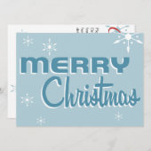 レトロミッドセンチュリークリスマスパーティの招待状ブルー 招待状 (正面/裏面)