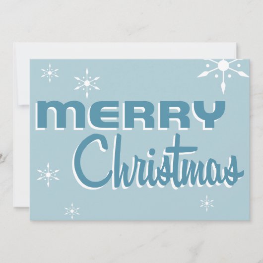 レトロミッドセンチュリークリスマスパーティの招待状ブルー 招待状 (正面)