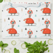 レトロミッドセンチュリークリスモダンマスホリデー キッチンタオル (折り畳み)