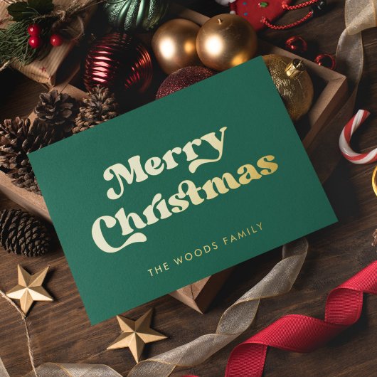 レトロミッドセンチュリーグリーンメリークリスマス 箔シーズンカード