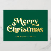 レトロミッドセンチュリーグリーンメリークリスマス 箔シーズンカード (正面)