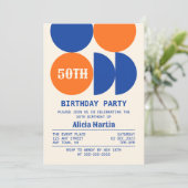 レトロミッドセンチュリーサークルジオメトリック誕生日 招待状 (スタンド正面)