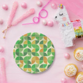 レトロミッドセンチュリージオメトリックフローラグリーン ペーパープレート (パーティー)