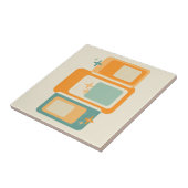 レトロミッドセンチュリージオメトリック抽象芸術ティール(緑がかった色)オレンジ タイル (側面)