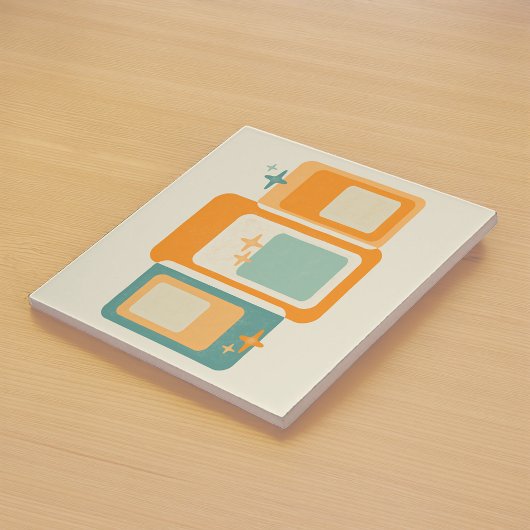 レトロミッドセンチュリージオメトリック抽象芸術ティール(緑がかった色)オレンジ タイル