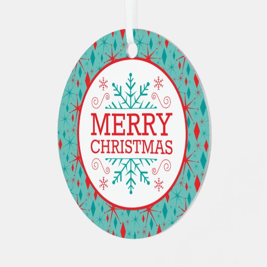 レトロミッドセンチュリースターバストとダイヤモンドクリスマス メタルオーナメント (正面左)