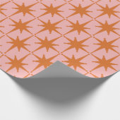 レトロミッドセンチュリースターバストパターンピンク&オレンジ ラッピングペーパー (角)