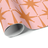 レトロミッドセンチュリースターバストパターンピンク&オレンジ ラッピングペーパー (ロールコーナー)