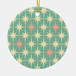 レトロミッドセンチュリースターパターンピンクとティール（緑がかった色）ミント セラミックオーナメント