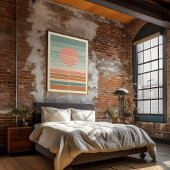 レトロミッドセンチュリーストライプサンセットアートパターン ポスター