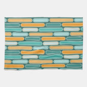 レトロミッドセンチュリーストライプズティール（緑がかった色）オレンジ キッチンタオル (横)