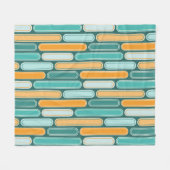 レトロミッドセンチュリーストライプズティール(緑がかった色)オレンジ フリースブランケット (正面(横))