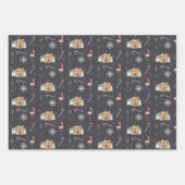 レトロミッドセンチュリーハウスクリスマスパターン ラッピングペーパーシート (正面3)