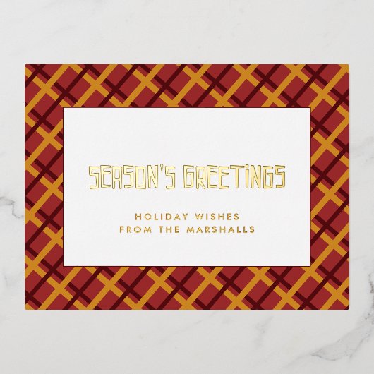 レトロミッドセンチュリーパターンシーズンズグリーティング 箔シーズンポストカード (正面)