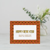 レトロミッドセンチュリーパターンハッピーニューイヤー 箔シーズンポストカード (立ち正面)