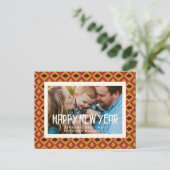 レトロミッドセンチュリーパターンハッピー新年の写真 ポストカード (スタンド正面)