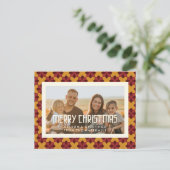 レトロミッドセンチュリーパターンメリークリスマス写真 ポストカード (スタンド正面)