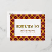 レトロミッドセンチュリーパターンメリークリスマス 箔シーズンポストカード (正面/裏面)