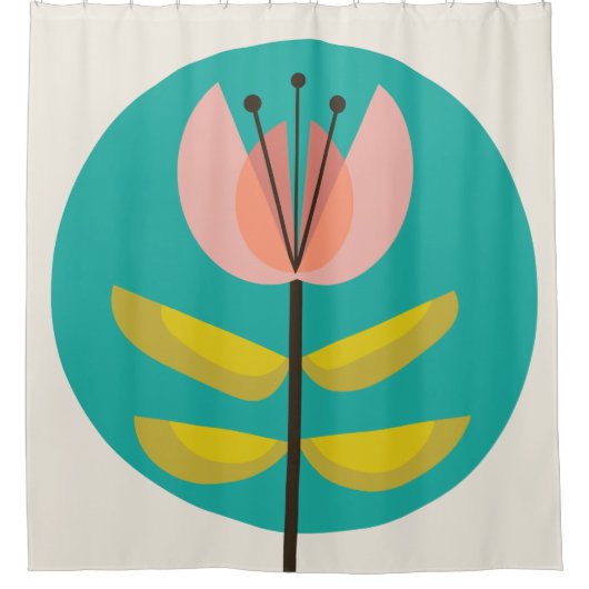 レトロミッドセンチュリーフラワー シャワーカーテン (正面)