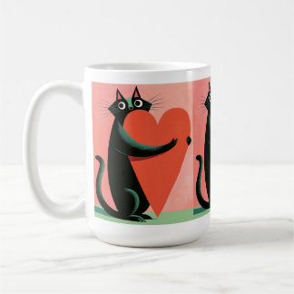 レトロミッドセンチュリーブラックキャットハートコーヒー コーヒーマグカップ