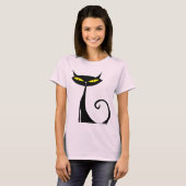 レトロミッドセンチュリーモダンアトミックモダンエイジブラックキャット Tシャツ (正面フル)