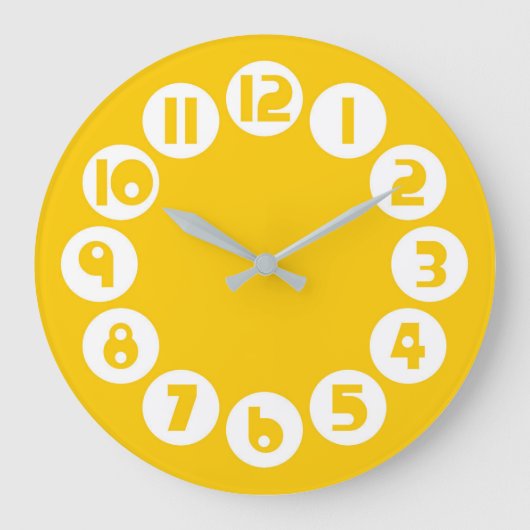 レトロミッドセンチュリーモダンイエロー ラージ壁時計 (正面)