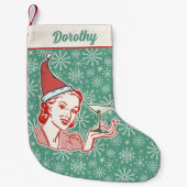 レトロミッドセンチュリーモダンウィメンマルティニガラスカスタム スモールクリスマスストッキング (正面)