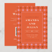 レトロミッドセンチュリーモダンオレンジオールインワン結婚ズ 招待状 (正面/裏面)
