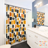 レトロミッドセンチュリーモダンオレンジブラック抽象芸術 シャワーカーテン