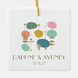 レトロミッドセンチュリーモダンカスタムウェディングフォト セラミックオーナメント