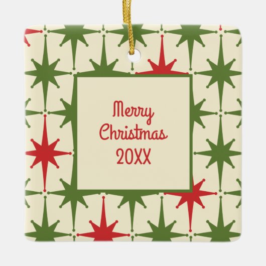 レトロミッドセンチュリーモダンクリスマススターバスト年 セラミックオーナメント (正面)