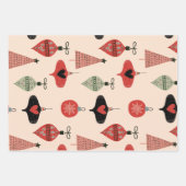 レトロミッドセンチュリーモダンクリスマスレッドブラッククリーム ラッピングペーパーシート (正面2)