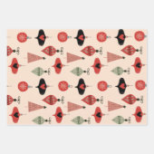 レトロミッドセンチュリーモダンクリスマスレッドブラッククリーム ラッピングペーパーシート (正面)