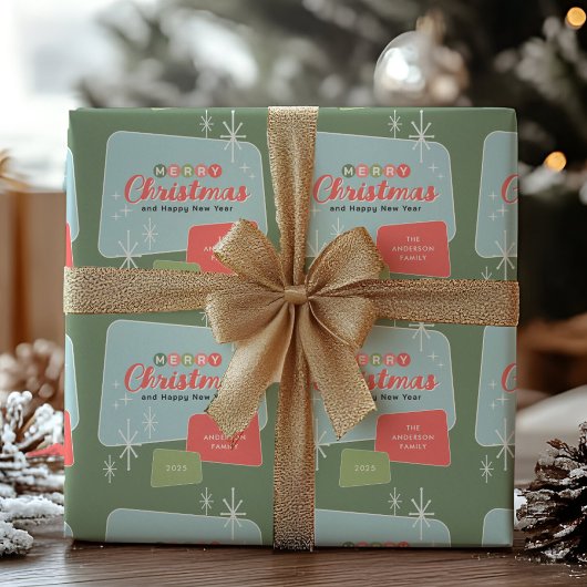 レトロミッドセンチュリーモダンクリスマス ラッピングペーパー