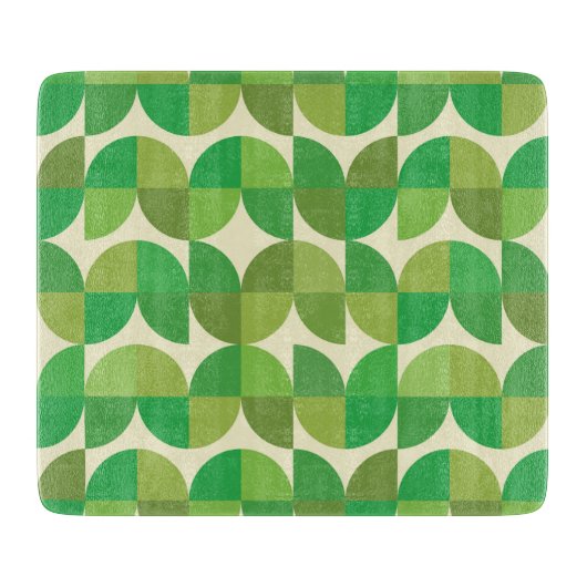 レトロミッドセンチュリーモダングリーンジオメトリパターン カッティングボード (正面)